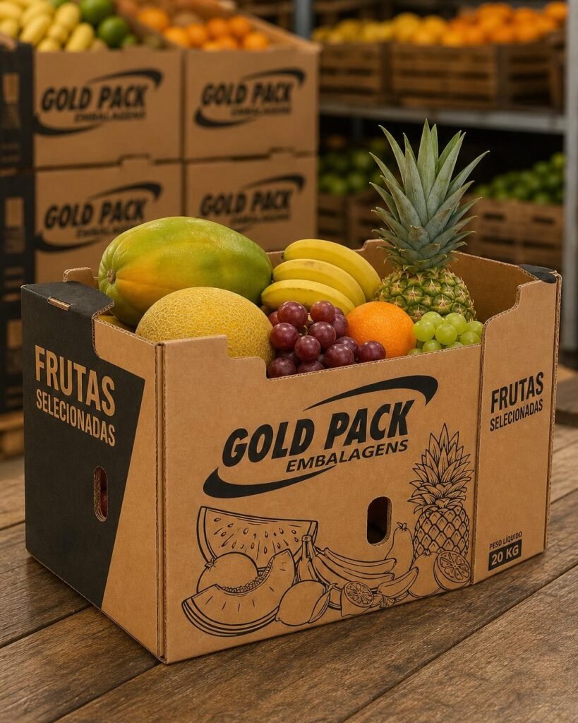 Caixa de papelão Gold Pack para frutas selecionadas