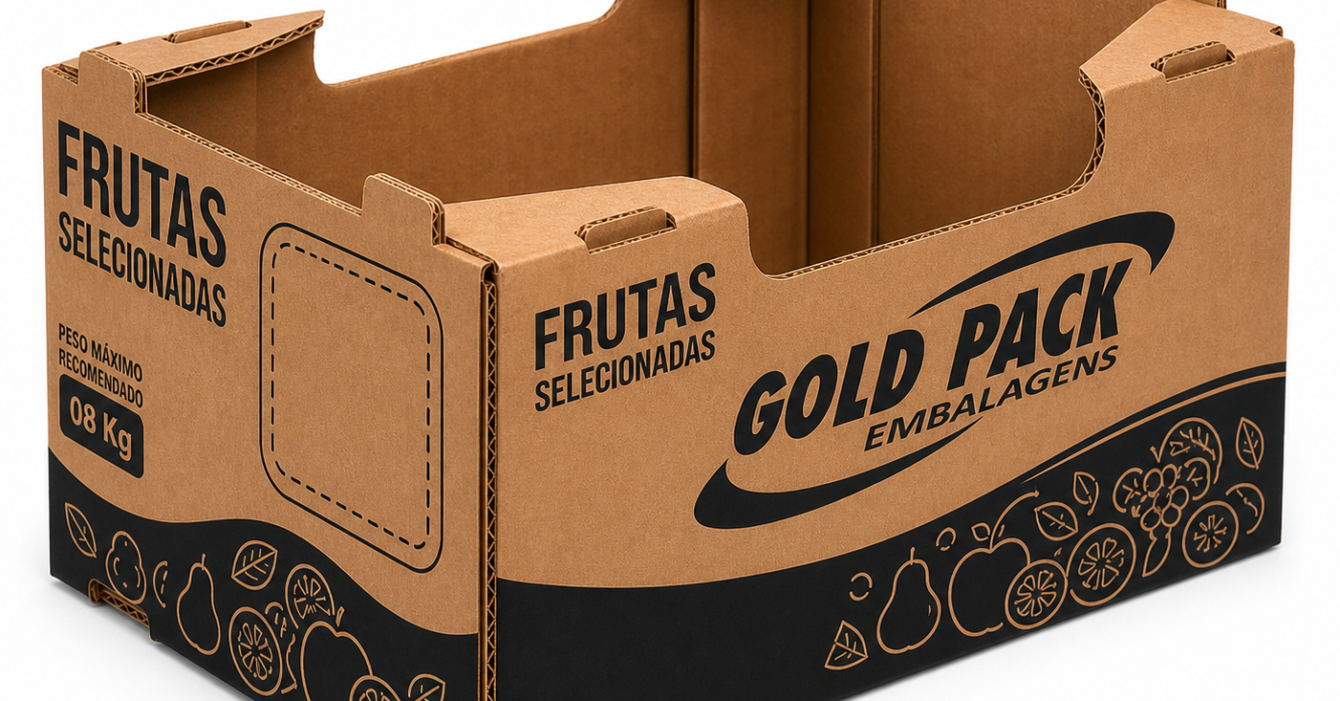 Bandeja Hortifruti -3 Caixas para Produtores Rurais -Frutas selecionas - Frutas selecionas Gold Pack Embalagen Bandeja Hortifruti - caixas de papelão para frutas e verduras Gold Pack